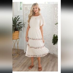 Polagram Embroidered Boutique Midi Dress